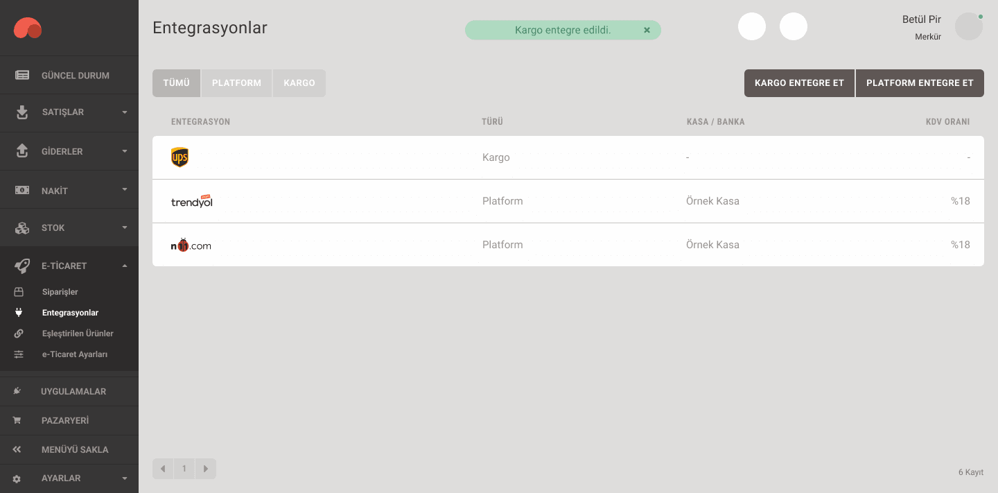 Aras kargo entegrasyonu 4 yeni