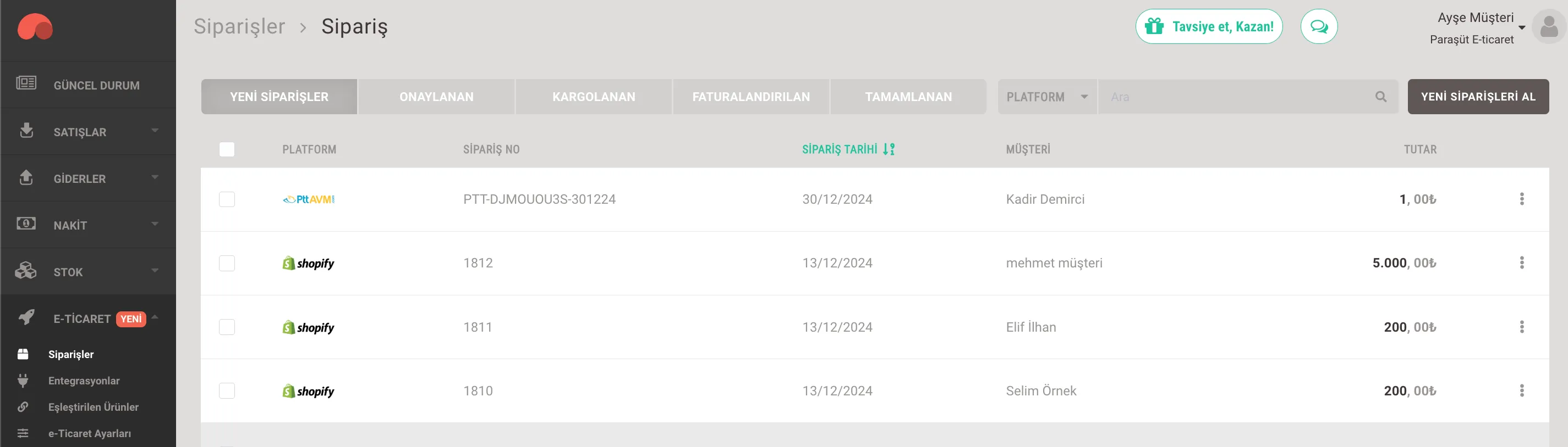 PTT AVM sipariş için entegrasyon adımları